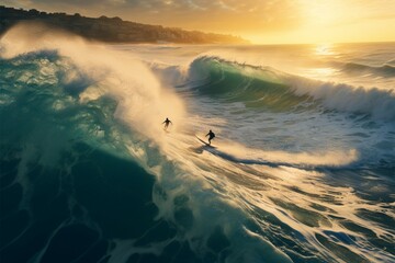 Surfing enthusiast conquers the mighty ocean waves in a captivating image