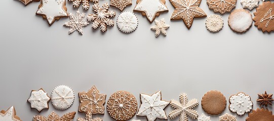 Festive, beautiful and delicious cookies on a white Christmas and New Year background.