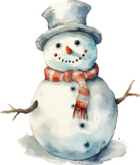 Watercolor snowman on white background