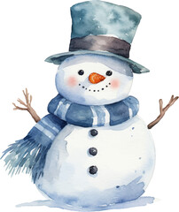 Watercolor snowman on white background