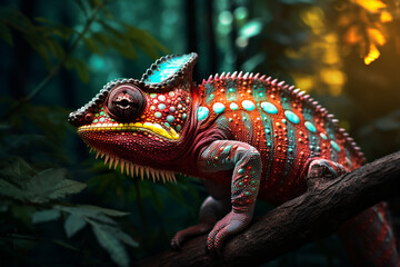 cute chameleon animal in the forest