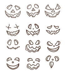 Halloween pumpkin face cute cartoon characteristic character emotions, individual elements on a white background set autumn holiday harvest horror stories