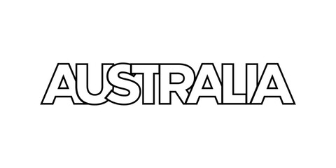 Australia emblem. The design features a geometric style, vector illustration with bold typography in a modern font. The graphic slogan lettering.