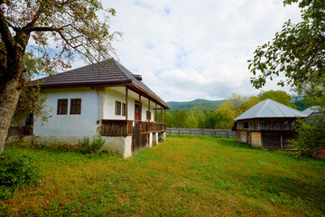 Landscape with old houses with local architecture from Romania somewhere in Transylvania.