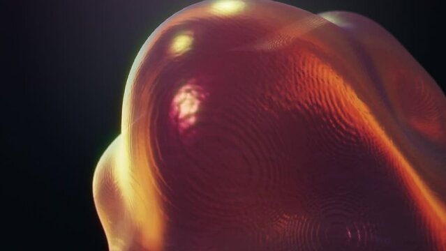 Textured 3d Blob Morphing, Right of Frame, Spherical Shape, Orange, Reflective Material, Seamless Loop, Slow Motion 