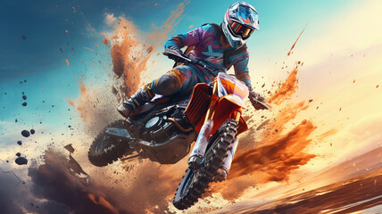 Abstract dynamic scene of motocross biker