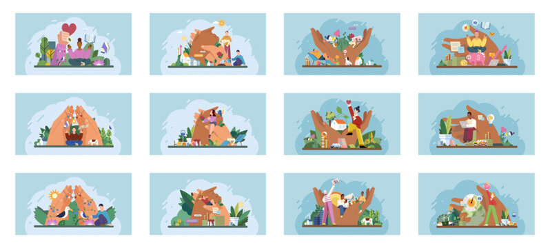 Wellbeing metaphor. Vector illustration. Wellbeing at work, spark plug for engaged and satisfied employees Support of professional growth, scaffold supporting career advancement Support insurance