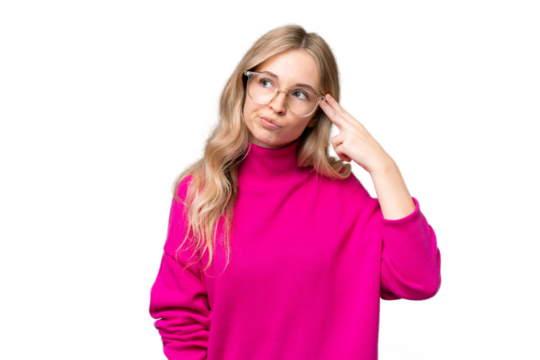 Young English woman over isolated background with problems making suicide gesture