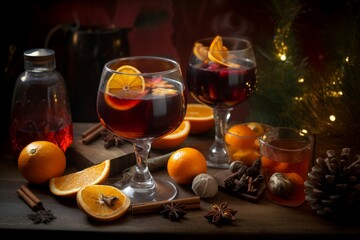Mulled wine cocktail. Winter drinks. Generate Ai