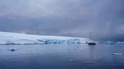Anchored Sailboat in Antarctica  - 653189629