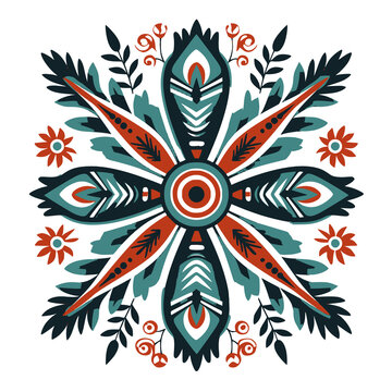 Teal, Orange, and Red Elements of Native American Heritage