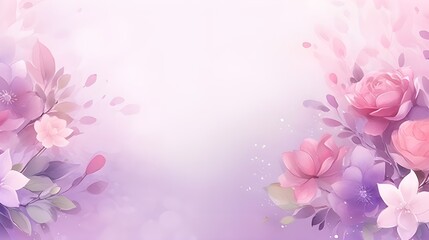 Fototapeta na wymiar Background Romantic flowers pastel pink and purple color in watercolor style with space for text, pastel purple background.