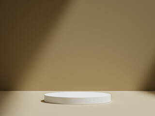 3D realistic products display beige podium stand pedestal on brown background with shadow lighting
