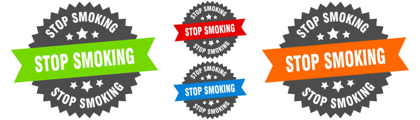 stop smoking sign. round ribbon label set. Seal