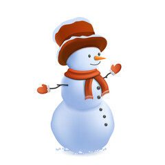 Christmas snowman with red hat and scarf isolated on white background.