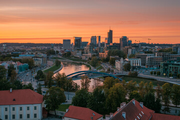 Fototapeta na wymiar Sunset view from Gediminas Castle Tower, Vilnius, Lithuania