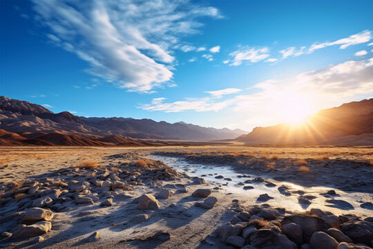 sunrise in death valley desert under blue color