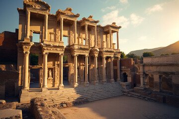 Celsus library at ephesus ancient city in izmir, turkey