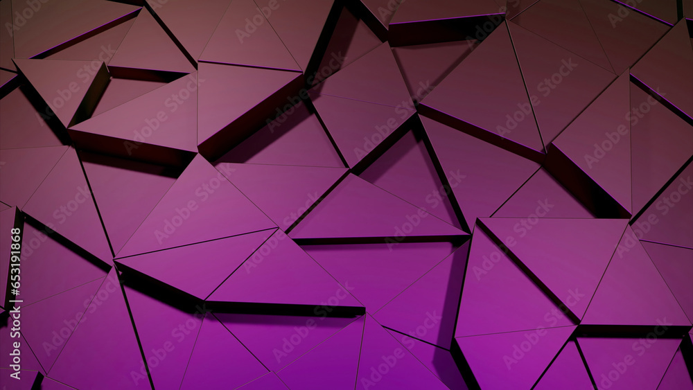 Poster Purple triangular constructor. Design. Triangles made in computer graphics that separate and connect.