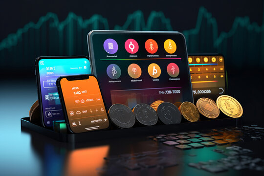 A futuristic digital wallet interface displaying various cryptocurrencies, emphasizing the digital finance revolution