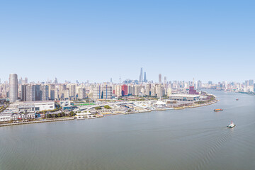 bird eye view of Shanghai financial district buildings