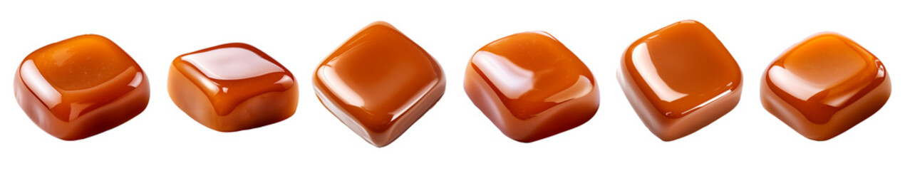 Set of delicious caramel toffees isolated on transparent background