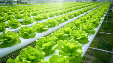 Green oak lettuce salad vegetable in hydroponic farm - obrazy, fototapety, plakaty