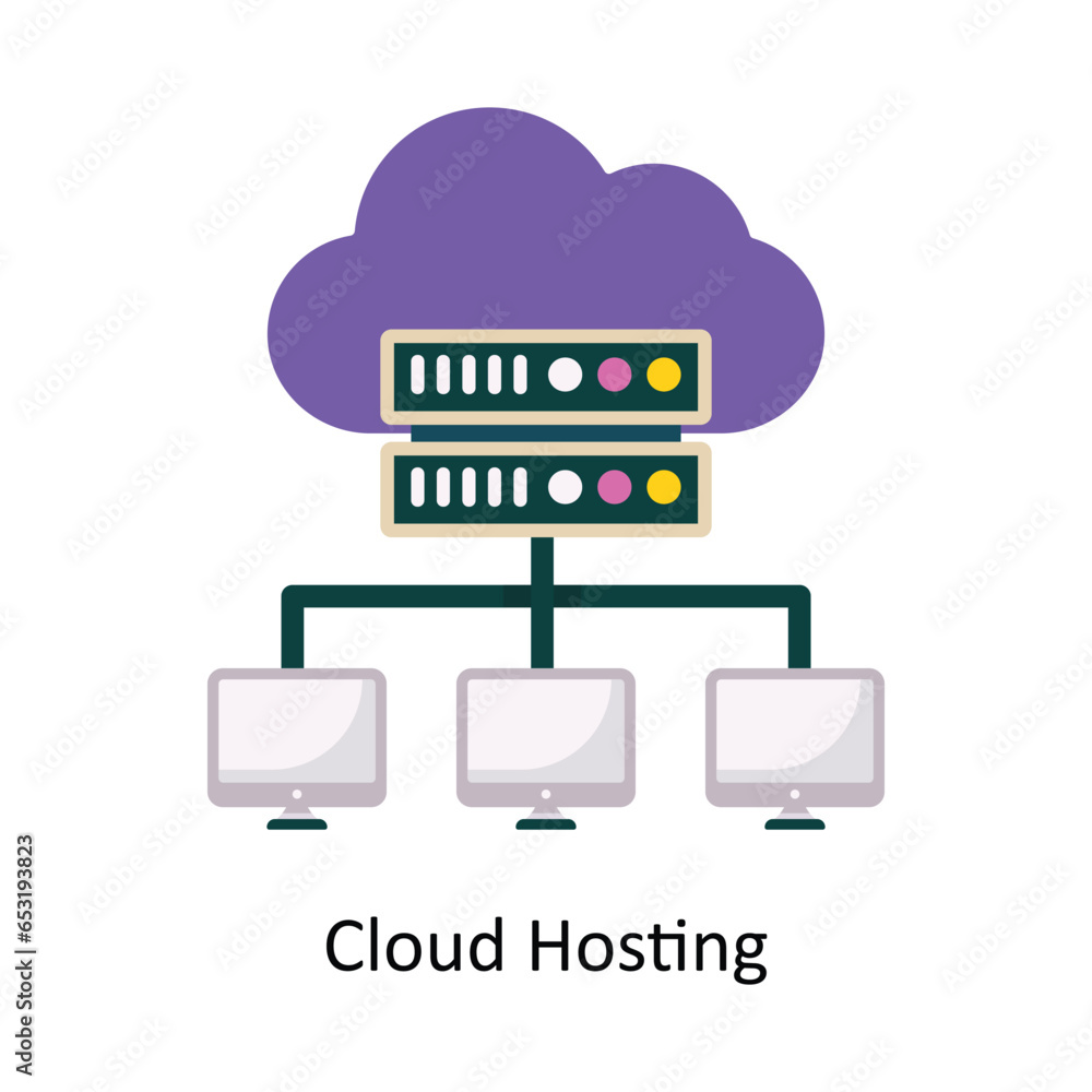 Poster cloud hosting vector flat icon design illustration. symbol on white background eps 10 file