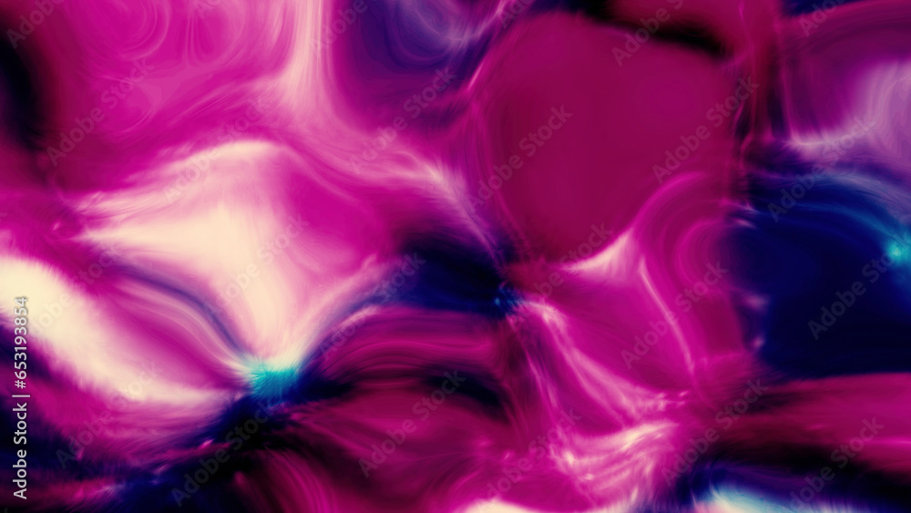 Poster purple and green light background. motion. bright blots in 3d format spreading in different directio