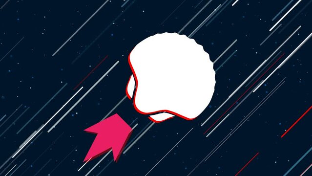 Sea shell symbol flies through the universe on a jet propulsion. The symbol in the center is shaking due to high speed. Seamless looped 4k animation on dark blue background with stars