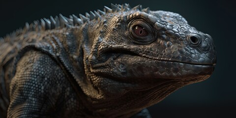 Fototapeta premium close up Komodo dragon is on the ground. Interesting perspective.