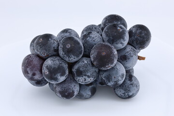 白背景に置かれた大粒の青紫色の葡萄