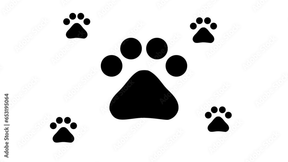 Poster zoom in and out animation the pet symbol. large black symbol in the center and four small symbols ar