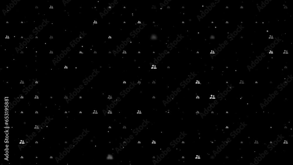 Poster template animation of evenly spaced group symbols of different sizes and opacity. animation of trans