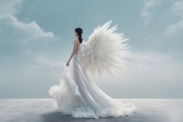 White wings woman. Fantasy model wind. Generate Ai