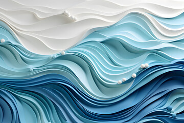 Paper sea waves with horizon on blue background.