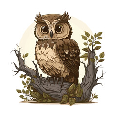 owl sitting on branch vector illustration