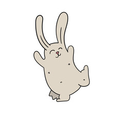 A hand-drawn cartoon fluffy rabbit on a white background.