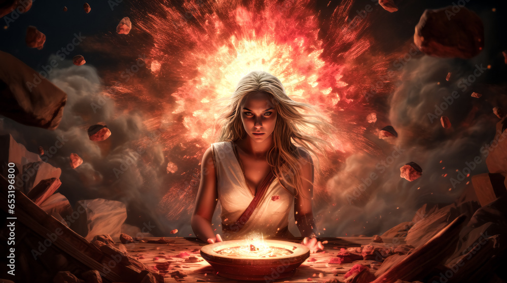 Poster a fiery explosion engulfs the screen in a chaotic display of colors and light, leaving behind a trai