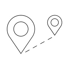 black icon - Location pins icon
A minimalist black and white icon of two location pins connected by a dashed line, symbolizing route and destination