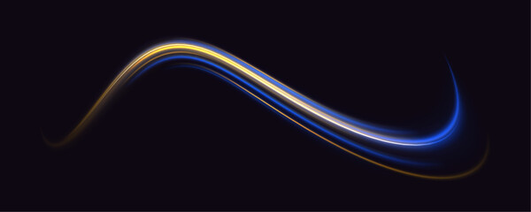 Speed effect motion 3d neon light trails made with ultra violet and blue laser light. Semicircular wave, light trail curve swirl, incandescent optical fiber png vector.  © Vitalii
