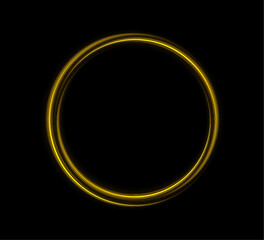 Yellow swirl, curved curve effect. Shiny wavy trail. Twist yellow line. Rotating shining rings. Swirling glow dynamic neon circles. Abstract light speed motion effect. Vector PNG.	