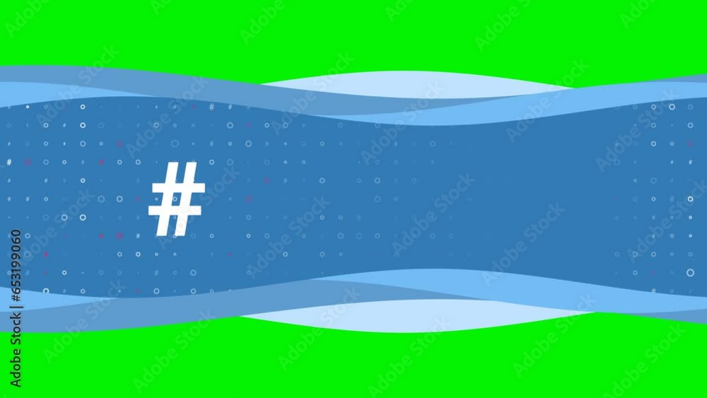 Aufkleber animation of blue banner waves movement with white hash symbol on the left. on the background there 