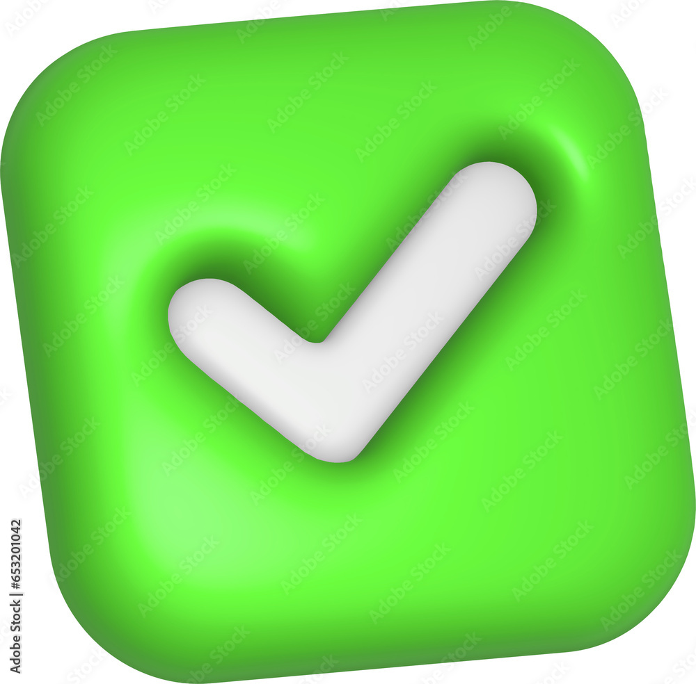 Poster 3d rendering check mark icon. illustration with shadow isolated on white.