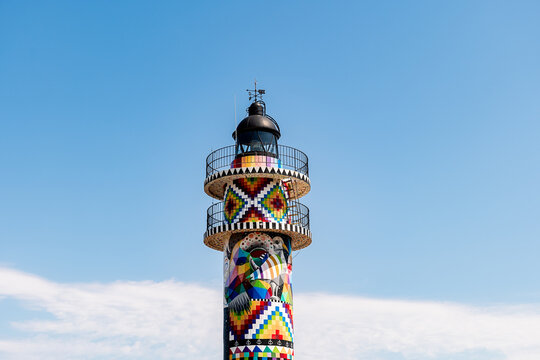 The Ajo lighthouse colored by the internationally known Cantabrian artist Okuda San Miguel.