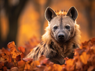 A Photo of a Hyena in an Autumn Setting