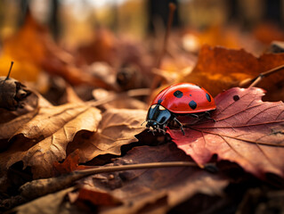 A Photo of a Ladybug in an Autumn Setting