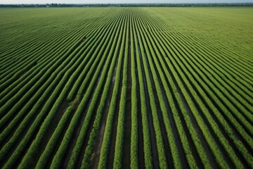 aerial view of an expansive onion field with rows of green tips