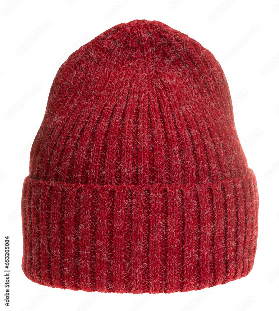 Canvas Prints Heathered crimson knitted winter hat of traditional design isolated 