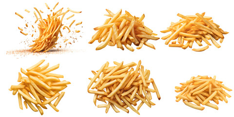 Set of  french fries  with transparent background, 
 - obrazy, fototapety, plakaty